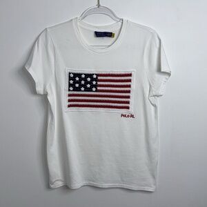 Polo Ralph Lauren Women's Embroidered American Flag Americana July 4th T-Shirt M